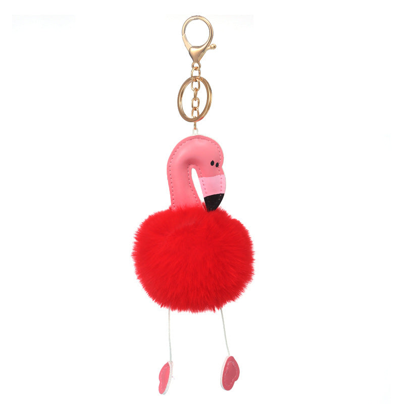 Wholesale Flamingo Faux Rex Rabbit Keychains